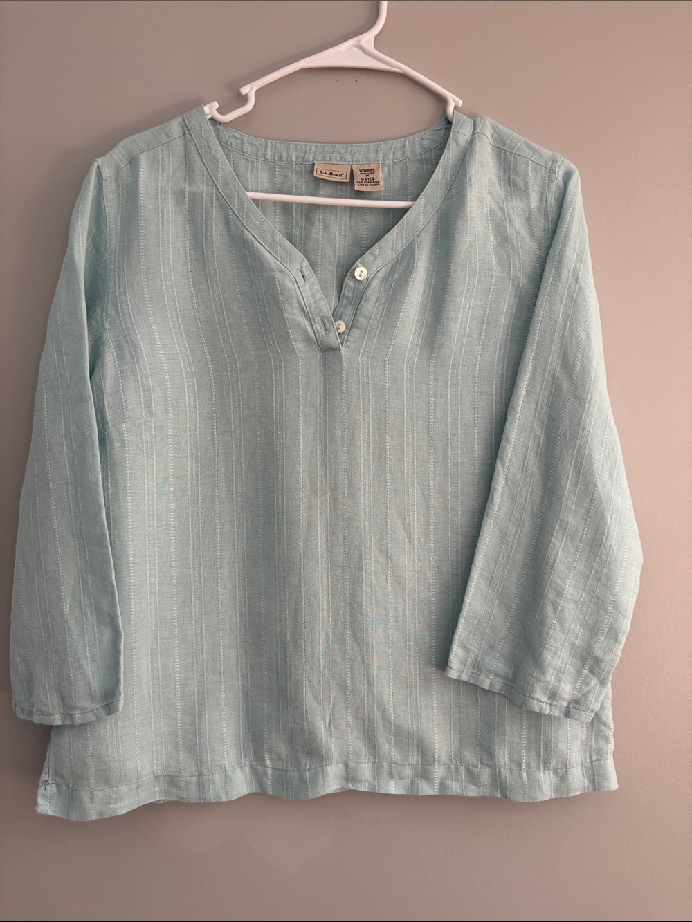 L.L. Bean Light Blue Striped Linen Blouse
